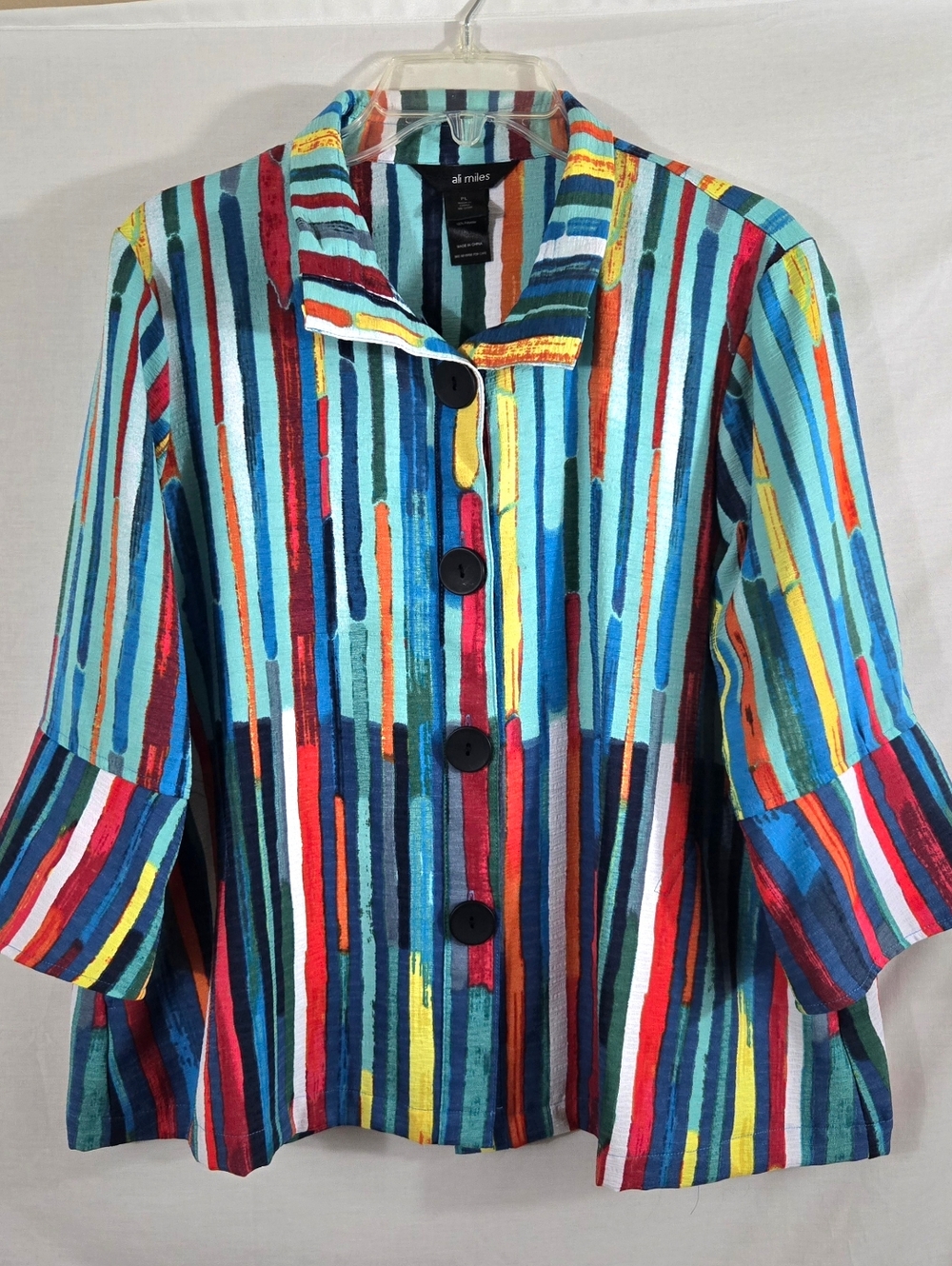 Ali Miles Women's Abstract Striped Button Up Top Size Petite Large